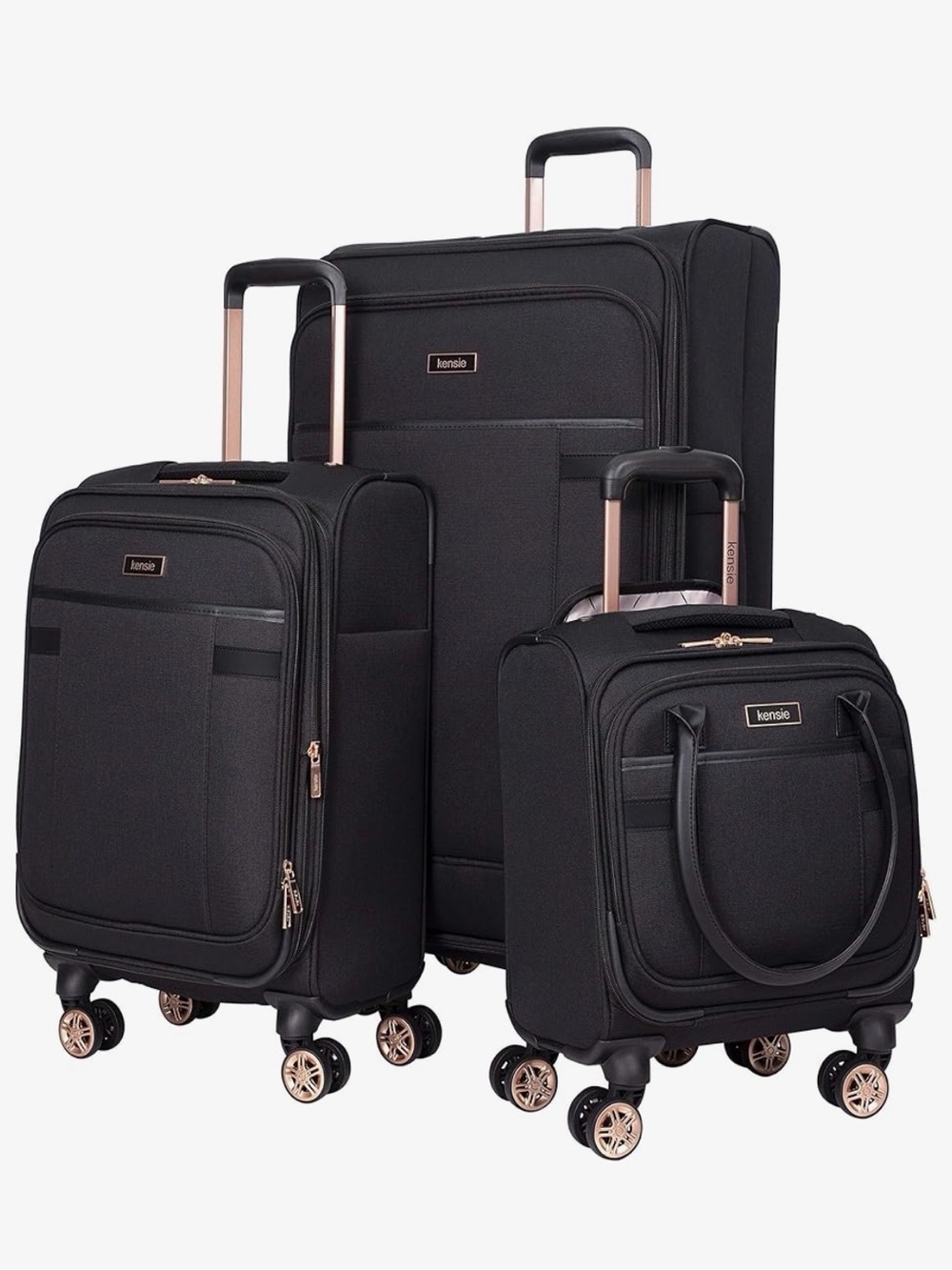 Kensie Black Luggage Set with Rose Gold Accents
